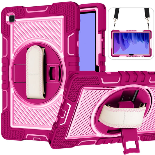 360 Degree Rotation Contrast Color Shockproof Silicone + PC Case with Holder & Hand Grip Strap & Shoulder Strap For Samsung Galaxy Tab A7 10.4 (2020) T500/T505(Rose Red+Pink) - Other Galaxy Tab PC by buy2fix | Online Shopping UK | buy2fix