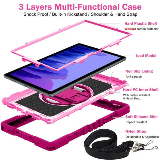 360 Degree Rotation Contrast Color Shockproof Silicone + PC Case with Holder & Hand Grip Strap & Shoulder Strap For Samsung Galaxy Tab A7 10.4 (2020) T500/T505(Rose Red+Pink) - Other Galaxy Tab PC by buy2fix | Online Shopping UK | buy2fix