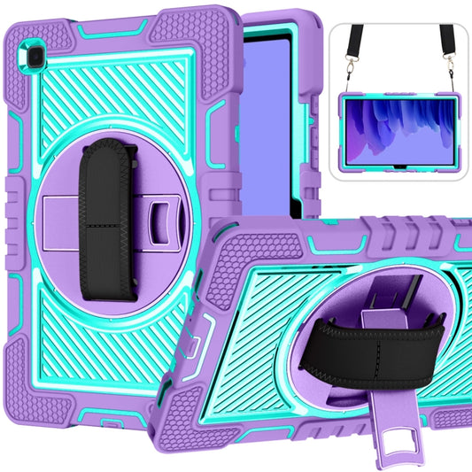 360 Degree Rotation Contrast Color Shockproof Silicone + PC Case with Holder & Hand Grip Strap & Shoulder Strap For Samsung Galaxy Tab A7 10.4 (2020) T500/T505 (Purple+Mint Green) - Other Galaxy Tab PC by buy2fix | Online Shopping UK | buy2fix