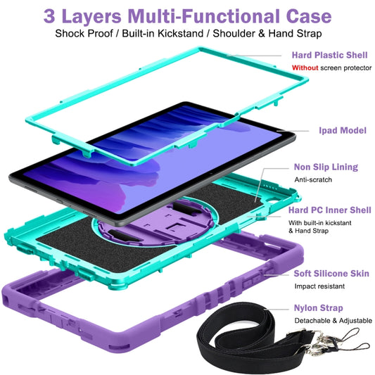 360 Degree Rotation Contrast Color Shockproof Silicone + PC Case with Holder & Hand Grip Strap & Shoulder Strap For Samsung Galaxy Tab A7 10.4 (2020) T500/T505 (Purple+Mint Green) - Other Galaxy Tab PC by buy2fix | Online Shopping UK | buy2fix