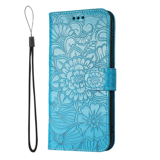 For Huawei Y6p Skin Feel Embossed Sunflower Horizontal Flip Leather Case with Holder & Card Slots & Wallet & Lanyard(Blue) - Huawei Cases by buy2fix | Online Shopping UK | buy2fix