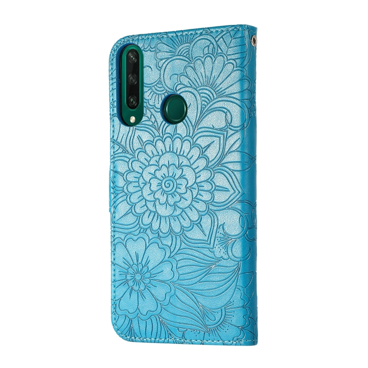 For Huawei Y6p Skin Feel Embossed Sunflower Horizontal Flip Leather Case with Holder & Card Slots & Wallet & Lanyard(Blue) - Huawei Cases by buy2fix | Online Shopping UK | buy2fix