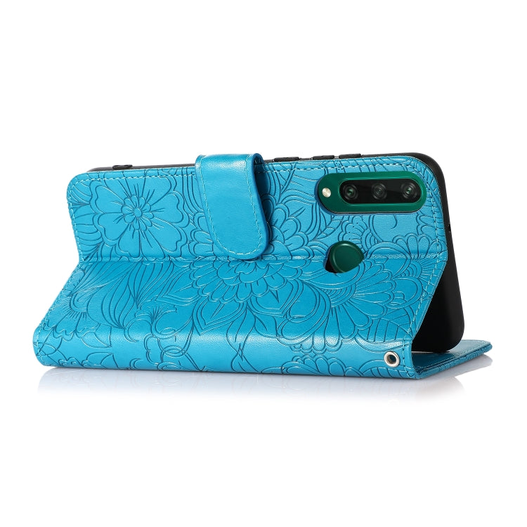 For Huawei Y6p Skin Feel Embossed Sunflower Horizontal Flip Leather Case with Holder & Card Slots & Wallet & Lanyard(Blue) - Huawei Cases by buy2fix | Online Shopping UK | buy2fix