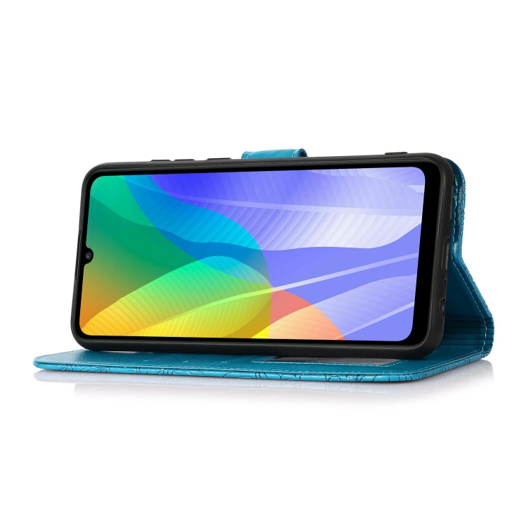 For Huawei Y6p Skin Feel Embossed Sunflower Horizontal Flip Leather Case with Holder & Card Slots & Wallet & Lanyard(Blue) - Huawei Cases by buy2fix | Online Shopping UK | buy2fix