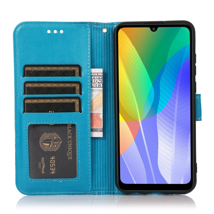For Huawei Y6p Skin Feel Embossed Sunflower Horizontal Flip Leather Case with Holder & Card Slots & Wallet & Lanyard(Blue) - Huawei Cases by buy2fix | Online Shopping UK | buy2fix