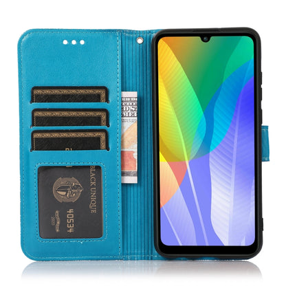 For Huawei Y6p Skin Feel Embossed Sunflower Horizontal Flip Leather Case with Holder & Card Slots & Wallet & Lanyard(Blue) - Huawei Cases by buy2fix | Online Shopping UK | buy2fix