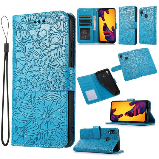 For Huawei P20 lite Skin Feel Embossed Sunflower Horizontal Flip Leather Case with Holder & Card Slots & Wallet & Lanyard(Blue) - Huawei Cases by buy2fix | Online Shopping UK | buy2fix