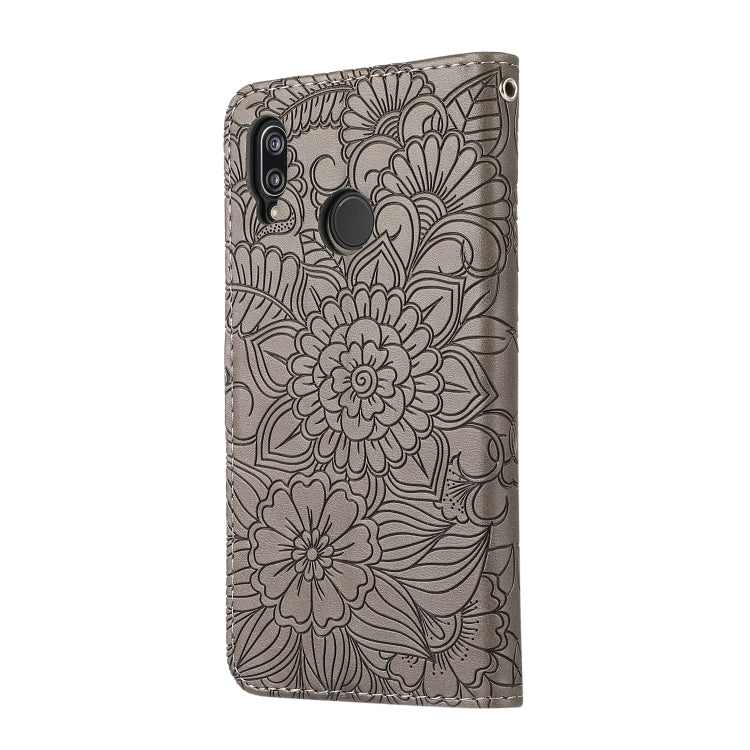 For Huawei P20 lite Skin Feel Embossed Sunflower Horizontal Flip Leather Case with Holder & Card Slots & Wallet & Lanyard(Grey) - Huawei Cases by buy2fix | Online Shopping UK | buy2fix