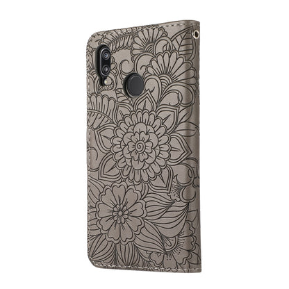 For Huawei P20 lite Skin Feel Embossed Sunflower Horizontal Flip Leather Case with Holder & Card Slots & Wallet & Lanyard(Grey) - Huawei Cases by buy2fix | Online Shopping UK | buy2fix