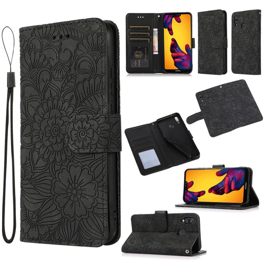 For Huawei P20 lite Skin Feel Embossed Sunflower Horizontal Flip Leather Case with Holder & Card Slots & Wallet & Lanyard(Black) - Huawei Cases by buy2fix | Online Shopping UK | buy2fix