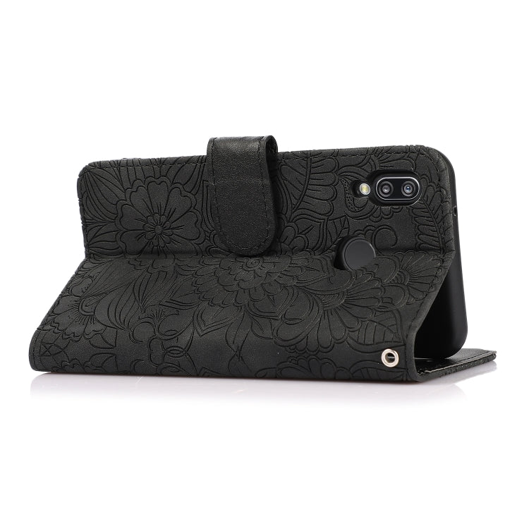 For Huawei P20 lite Skin Feel Embossed Sunflower Horizontal Flip Leather Case with Holder & Card Slots & Wallet & Lanyard(Black) - Huawei Cases by buy2fix | Online Shopping UK | buy2fix