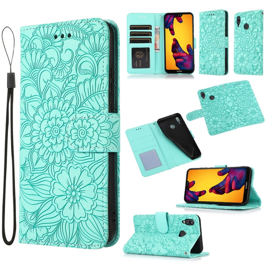 For Huawei P20 lite Skin Feel Embossed Sunflower Horizontal Flip Leather Case with Holder & Card Slots & Wallet & Lanyard(Green) - Huawei Cases by buy2fix | Online Shopping UK | buy2fix