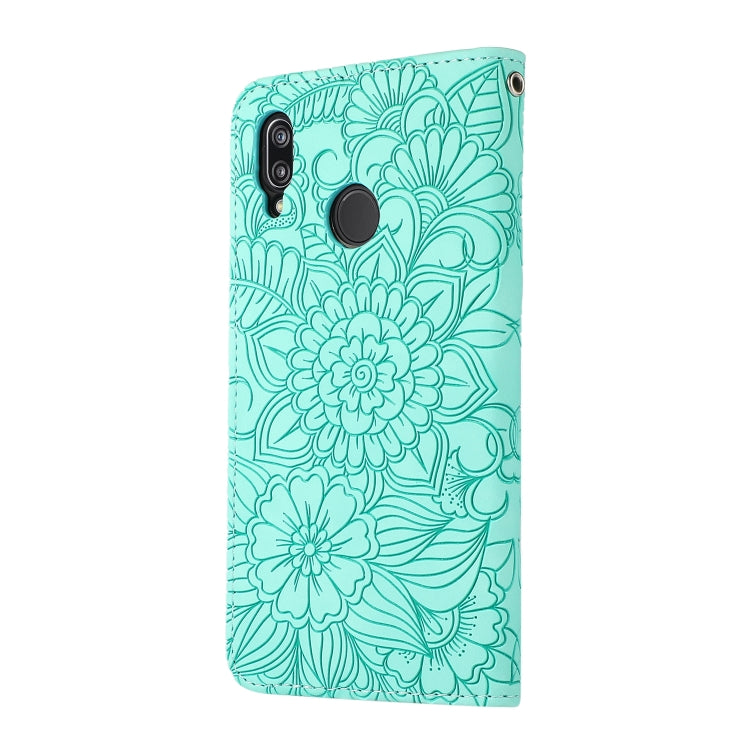 For Huawei P20 lite Skin Feel Embossed Sunflower Horizontal Flip Leather Case with Holder & Card Slots & Wallet & Lanyard(Green) - Huawei Cases by buy2fix | Online Shopping UK | buy2fix