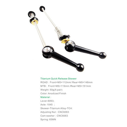 BIKERSAY Bicycle Skewers Quick Release Titanium Axle QR Wheel Hub Skewer For MTB Bicycle, Model:QR003 by BIKERSAY