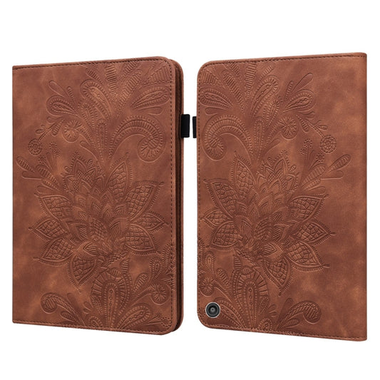 For Amazon Kindle Fire HD 10 2021 / HD 10 Plus 2021 Lace Flower Embossing Pattern Horizontal Flip Leather Case with Holder & Card Slots & Wallet & Photo Frame(Brown) - Amazon by buy2fix | Online Shopping UK | buy2fix