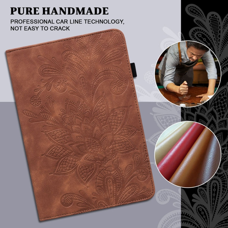For Lenovo Tab M10 HD Gen 2 Lace Flower Embossing Pattern Horizontal Flip Leather Case with Holder & Card Slots & Wallet & Photo Frame(Brown) - Lenovo by buy2fix | Online Shopping UK | buy2fix