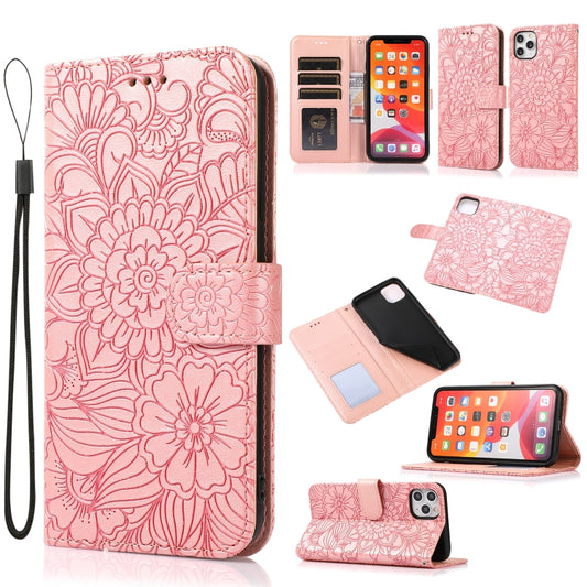 For iPhone 11 Pro Max Skin Feel Embossed Sunflower Horizontal Flip Leather Case with Holder & Card Slots & Wallet & Lanyard (Rose gold) - iPhone 11 Pro Max Cases by buy2fix | Online Shopping UK | buy2fix