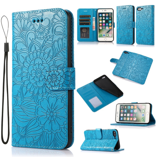 Skin Feel Embossed Sunflower Horizontal Flip Leather Case with Holder & Card Slots & Wallet & Lanyard For iPhone 7 Plus / 8 Plus(Blue) - More iPhone Cases by buy2fix | Online Shopping UK | buy2fix