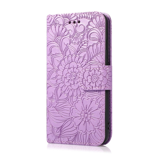 For iPhone SE 2022 / SE 2020 / 7 / 8 Skin Feel Embossed Sunflower Horizontal Flip Leather Case with Holder & Card Slots & Wallet & Lanyard(Purple) - iPhone SE 2022 / 2020 / 8 / 7 Cases by buy2fix | Online Shopping UK | buy2fix