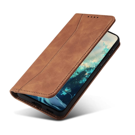 For Xiaomi Poco X3 NFC Skin-feel Calfskin Texture Magnetic Dual-Fold Horizontal Flip Leather Case with Holder & Card Slots & Wallet(Brown) - Xiaomi Cases by buy2fix | Online Shopping UK | buy2fix