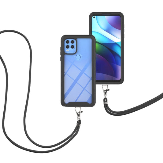 For Motorola Moto G Stylus 5G Starry Sky Solid Color Series Shockproof PC + TPU Protective Case with Neck Strap(Black) - Motorola Cases by buy2fix | Online Shopping UK | buy2fix