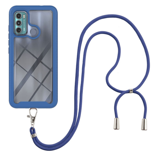 For Motorola Moto G60 Starry Sky Solid Color Series Shockproof PC + TPU Protective Case with Neck Strap(Blue) - Motorola Cases by buy2fix | Online Shopping UK | buy2fix