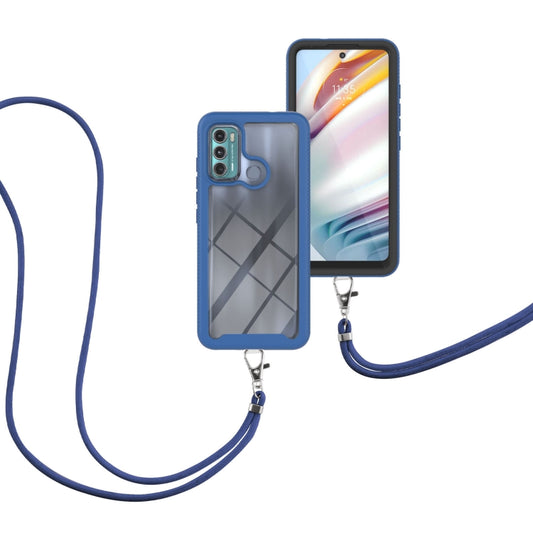 For Motorola Moto G60 Starry Sky Solid Color Series Shockproof PC + TPU Protective Case with Neck Strap(Blue) - Motorola Cases by buy2fix | Online Shopping UK | buy2fix