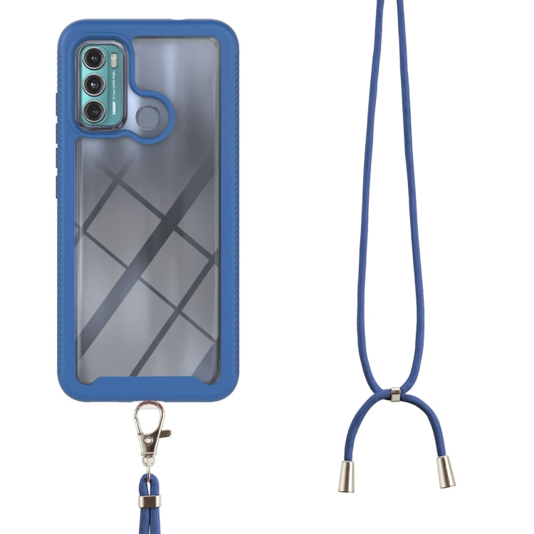For Motorola Moto G60 Starry Sky Solid Color Series Shockproof PC + TPU Protective Case with Neck Strap(Blue) - Motorola Cases by buy2fix | Online Shopping UK | buy2fix