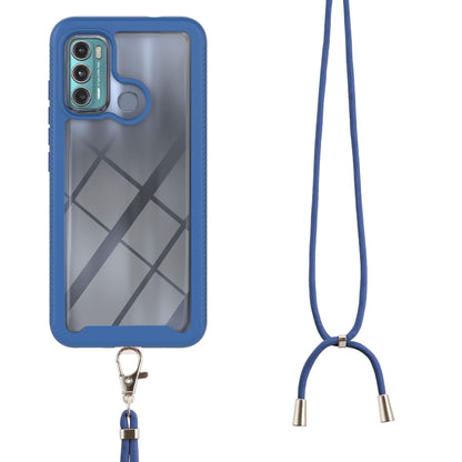 For Motorola Moto G60 Starry Sky Solid Color Series Shockproof PC + TPU Protective Case with Neck Strap(Blue) - Motorola Cases by buy2fix | Online Shopping UK | buy2fix