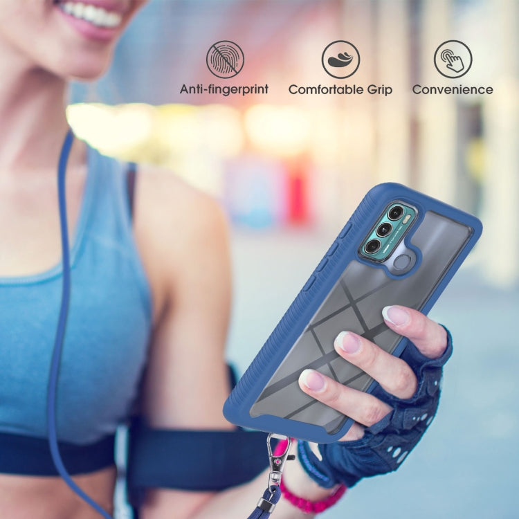 For Motorola Moto G60 Starry Sky Solid Color Series Shockproof PC + TPU Protective Case with Neck Strap(Blue) - Motorola Cases by buy2fix | Online Shopping UK | buy2fix