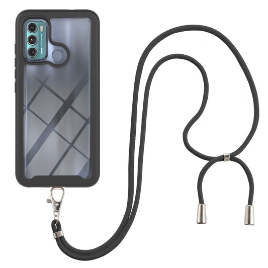 For Motorola Moto G60 Starry Sky Solid Color Series Shockproof PC + TPU Protective Case with Neck Strap(Black) - Motorola Cases by buy2fix | Online Shopping UK | buy2fix
