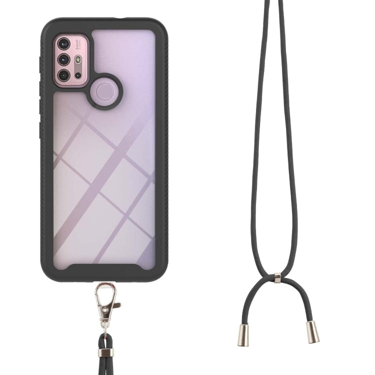 For Motorola Moto E7 Power Starry Sky Solid Color Series Shockproof PC + TPU Protective Case with Neck Strap(Black) - Motorola Cases by buy2fix | Online Shopping UK | buy2fix