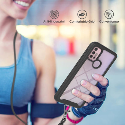 For Motorola Moto E7 Power Starry Sky Solid Color Series Shockproof PC + TPU Protective Case with Neck Strap(Black) - Motorola Cases by buy2fix | Online Shopping UK | buy2fix