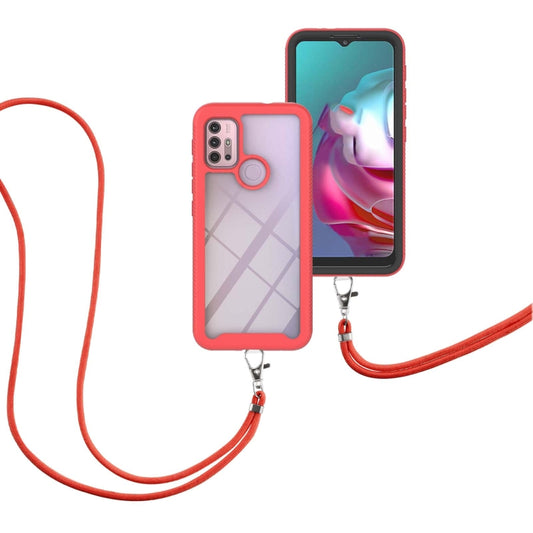 For Motorola Moto G30 / G10 / G10 Power Starry Sky Solid Color Series Shockproof PC + TPU Protective Case with Neck Strap(Red) - Motorola Cases by buy2fix | Online Shopping UK | buy2fix