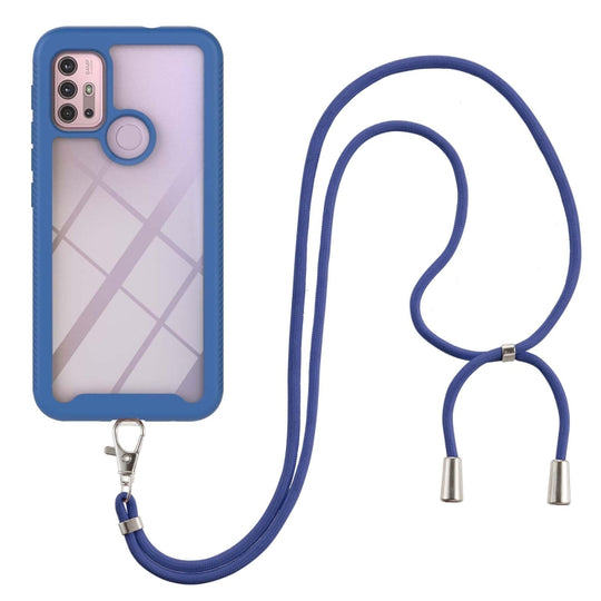 For Motorola Moto G30 / G10 / G10 Power Starry Sky Solid Color Series Shockproof PC + TPU Protective Case with Neck Strap(Blue)