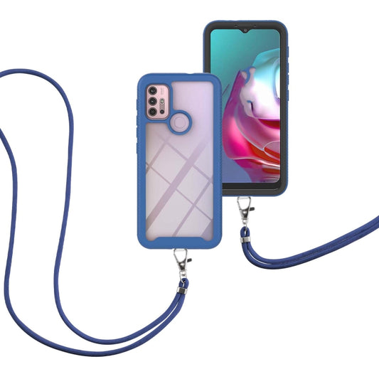 For Motorola Moto G30 / G10 / G10 Power Starry Sky Solid Color Series Shockproof PC + TPU Protective Case with Neck Strap(Blue) - Motorola Cases by buy2fix | Online Shopping UK | buy2fix