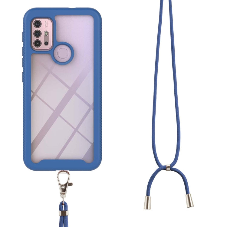For Motorola Moto G30 / G10 / G10 Power Starry Sky Solid Color Series Shockproof PC + TPU Protective Case with Neck Strap(Blue) - Motorola Cases by buy2fix | Online Shopping UK | buy2fix