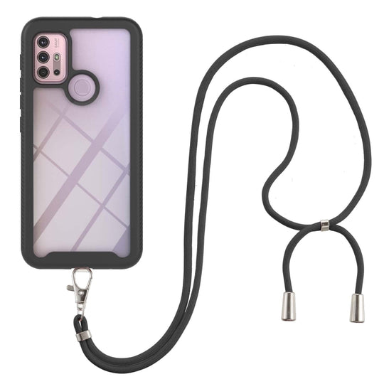 For Motorola Moto G30 / G10 / G10 Power Starry Sky Solid Color Series Shockproof PC + TPU Protective Case with Neck Strap(Black)