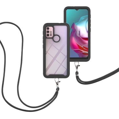 For Motorola Moto G30 / G10 / G10 Power Starry Sky Solid Color Series Shockproof PC + TPU Protective Case with Neck Strap(Black) - Motorola Cases by buy2fix | Online Shopping UK | buy2fix