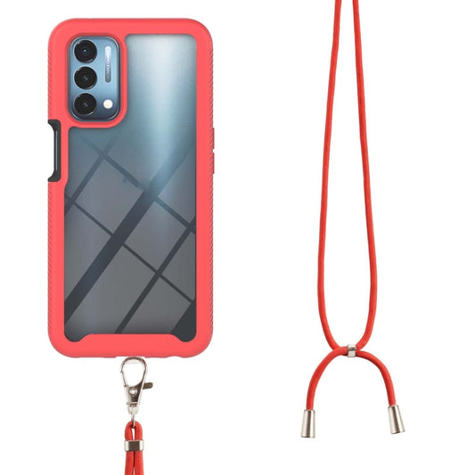 For OPPO A54 5G / A74 5G / A93 5G Starry Sky Solid Color Series Shockproof PC + TPU Protective Case with Neck Strap(Red) by buy2fix