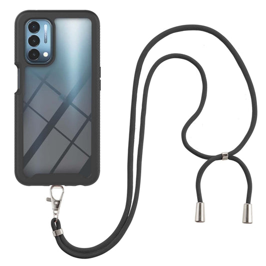 For OPPO A54 5G / A74 5G / A93 5G Starry Sky Solid Color Series Shockproof PC + TPU Protective Case with Neck Strap(Black) by buy2fix