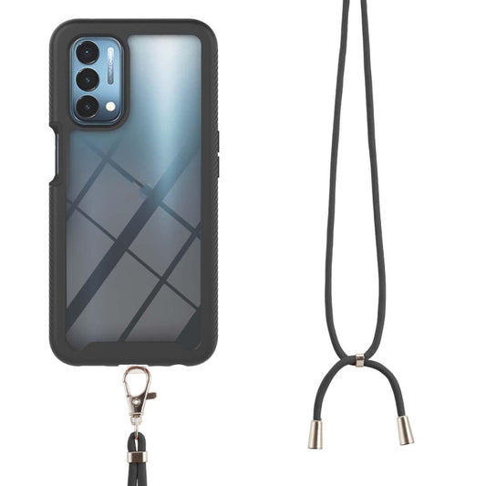 For OPPO A54 5G / A74 5G / A93 5G Starry Sky Solid Color Series Shockproof PC + TPU Protective Case with Neck Strap(Black) by buy2fix