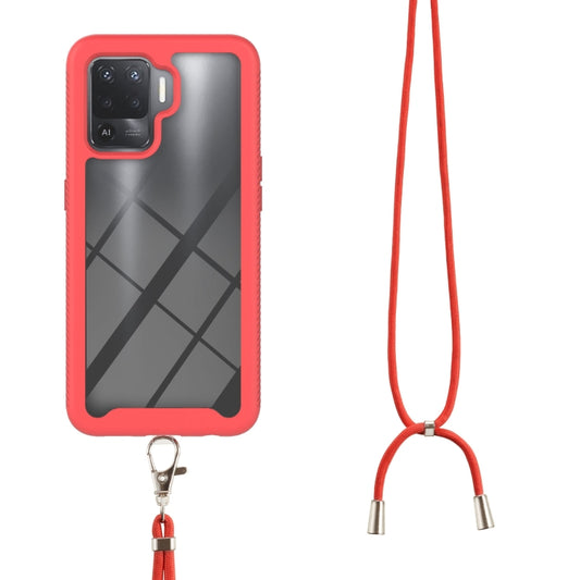 For OPPO A94 4G / Reno5 Lite Starry Sky Solid Color Series Shockproof PC + TPU Protective Case with Neck Strap(Red) by buy2fix