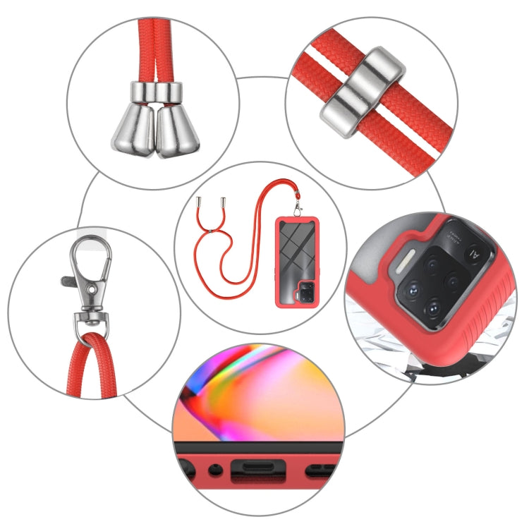 For OPPO A94 4G / Reno5 Lite Starry Sky Solid Color Series Shockproof PC + TPU Protective Case with Neck Strap(Red) by buy2fix