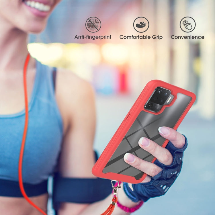 For OPPO A94 4G / Reno5 Lite Starry Sky Solid Color Series Shockproof PC + TPU Protective Case with Neck Strap(Red) by buy2fix