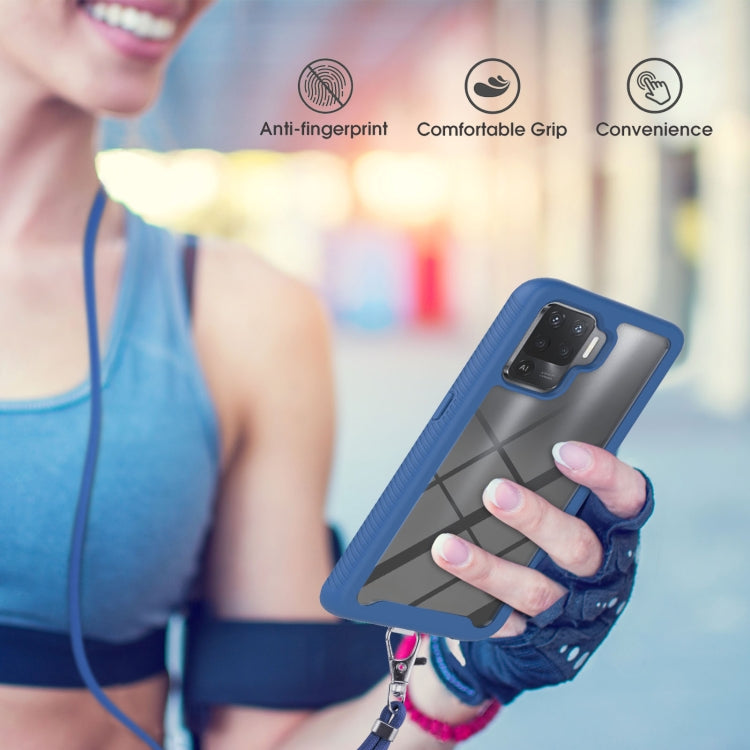 For OPPO A94 4G / Reno5 Lite Starry Sky Solid Color Series Shockproof PC + TPU Protective Case with Neck Strap(Blue) by buy2fix