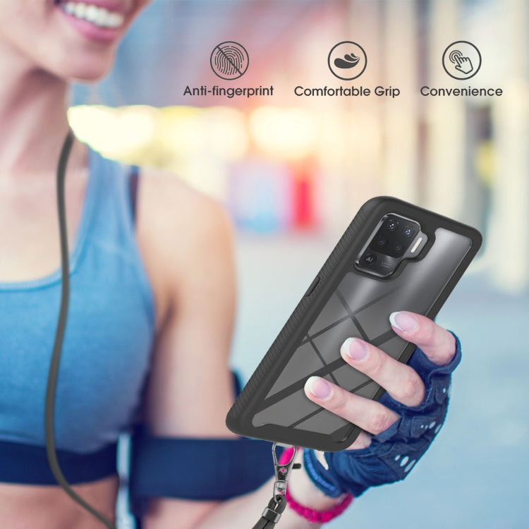 For OPPO A94 4G / Reno5 Lite Starry Sky Solid Color Series Shockproof PC + TPU Protective Case with Neck Strap(Black) by buy2fix