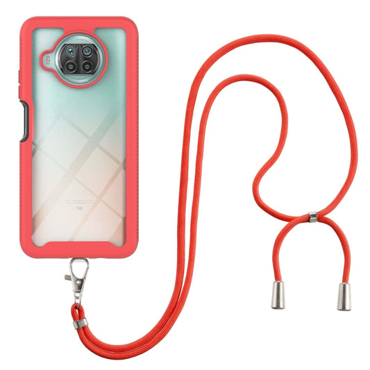 For Xiaomi Mi 10T Lite Starry Sky Solid Color Series Shockproof PC + TPU Protective Case with Neck Strap(Red) - Xiaomi Cases by buy2fix | Online Shopping UK | buy2fix