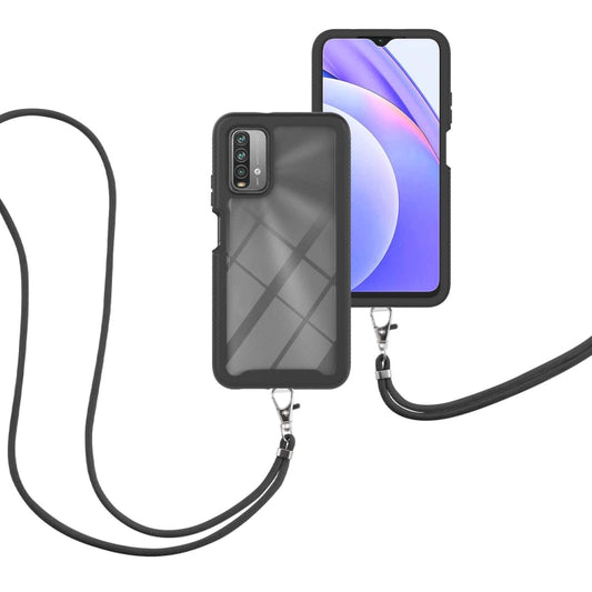 For Xiaomi Poco M3 / Redmi Note 9 4G / Redmi 9 Power / Redmi 9T Starry Sky Solid Color Series Shockproof PC + TPU Protective Case with Neck Strap(Black) - Xiaomi Cases by buy2fix | Online Shopping UK | buy2fix
