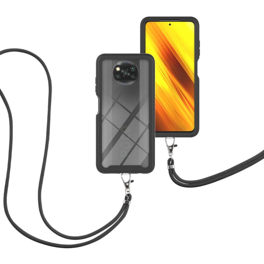 For Xiaomi Poco X3 NFC Starry Sky Solid Color Series Shockproof PC + TPU Protective Case with Neck Strap(Black) - Xiaomi Cases by buy2fix | Online Shopping UK | buy2fix